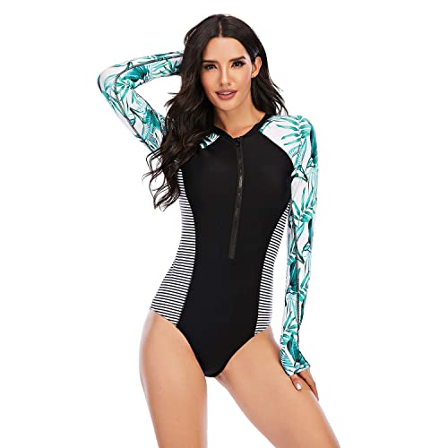 Beachkini Women's Zip Up Surfwear Long Sleeve Swimsuit One Piece Recreational Swimwear Rash Guards, 07, L von Beachkini