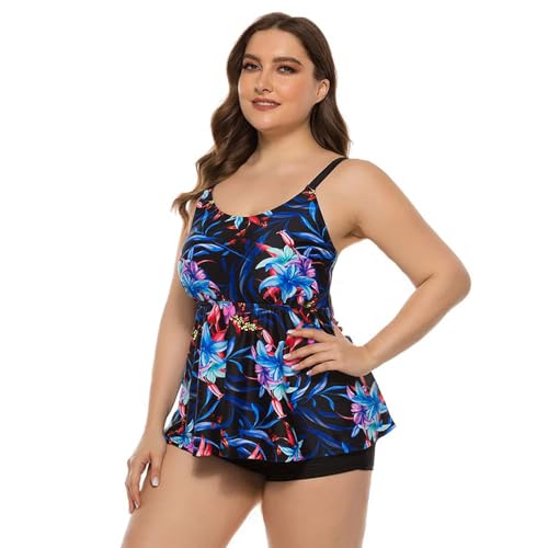 Beachkini Zweiteiliger Badeanzug mit Retro-Print für Frauen in Übergröße Tankini Strandkleid,2012 baihe,EU56 von Beachkini