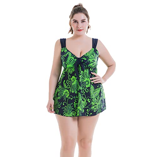Beachkini Zweiteiliger Badeanzug mit Retro-Print für Frauen in Übergröße Tankini Strandkleid,5201 Grün,52 von Beachkini