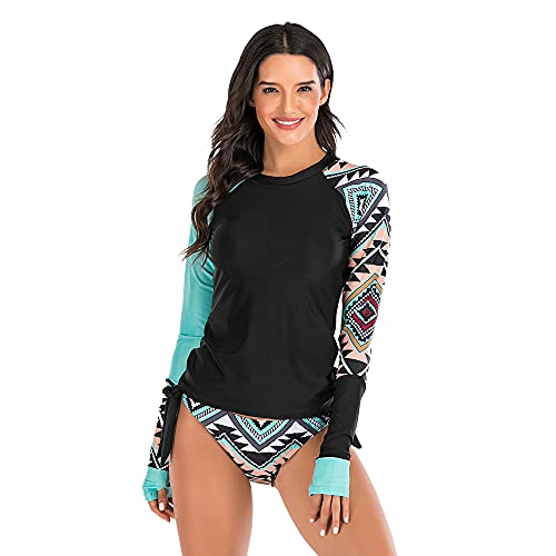 Women's Long Sleeve Printed Swimwear Two Pieces Swimsuit Rash Guard Surfwear,Sky Blue,M von Beachkini