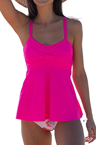 Beachsissi Damen Badeanzüge Blumendruck Zweiteilig Twist Front Verstellbar Hohe Taille Bauchkontrolle Tankini Sets, Rosa, L von Beachsissi