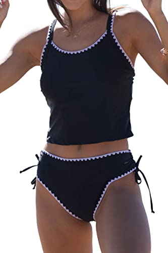 Beachsissi Damen-Tankini-Set, zweiteilig, mit weißem Rand, zum Schnüren, Schwarz, XL von Beachsissi