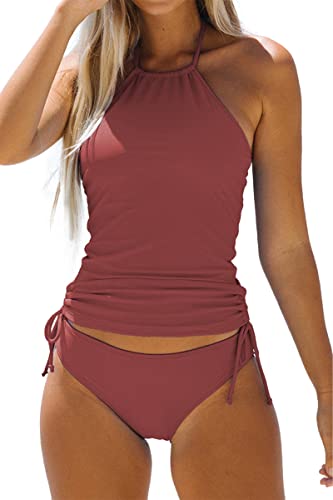 Beachsissi Damen Zweiteiler Badeanzüge Gepolsterter Kordelzug Seitliche Bademode Neckholder Leopard Print Tankini Sets, Pflaume, L Beachsissi Damen Zweiteiler Badeanzüge Gepolsterter Kordelzug Seitliche Bademode Neckholder Leopard Print Tankini Sets, Pflaume, L von Beachsissi
