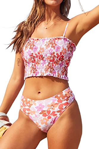 Beachsissi Damen gesmokter Bikini, zweiteilig, Blumendruck, niedliches Bikini-Set, blumenmuster, X-Large von Beachsissi