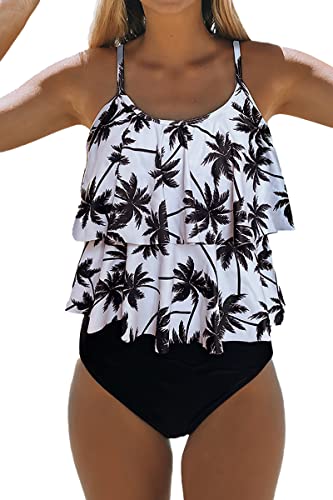 Beachsissi Tankini-Badeanzug, gestreift, hohe Taille, Bauchkontrolle, 2-teiliger Badeanzug, Kokosbaum, Medium von Beachsissi