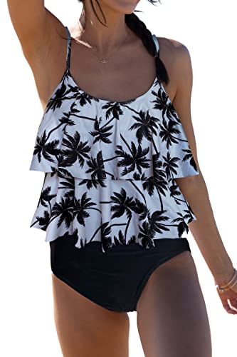 Beachsissi Tankini Badeanzug Stripe Print High Waisted Tummy Control 2-Teiler Badeanzug, Kokosnussbaum, L von Beachsissi