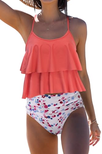 Beachsissi Tankini Badeanzug Stripe Print High Waisted Tummy Control 2-Teiler Badeanzug, Mehrfarbig, S von Beachsissi