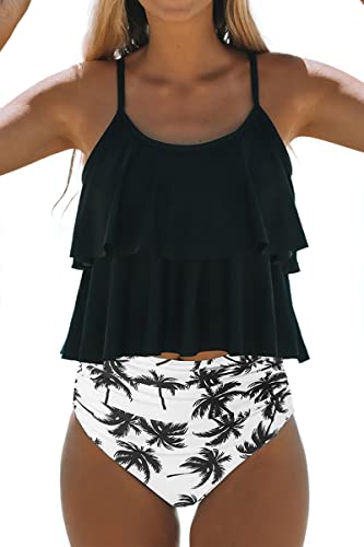 Beachsissi Tankini Badeanzug Stripe Print High Waisted Tummy Control 2-Teiler Badeanzug (L, Blatt) von Beachsissi