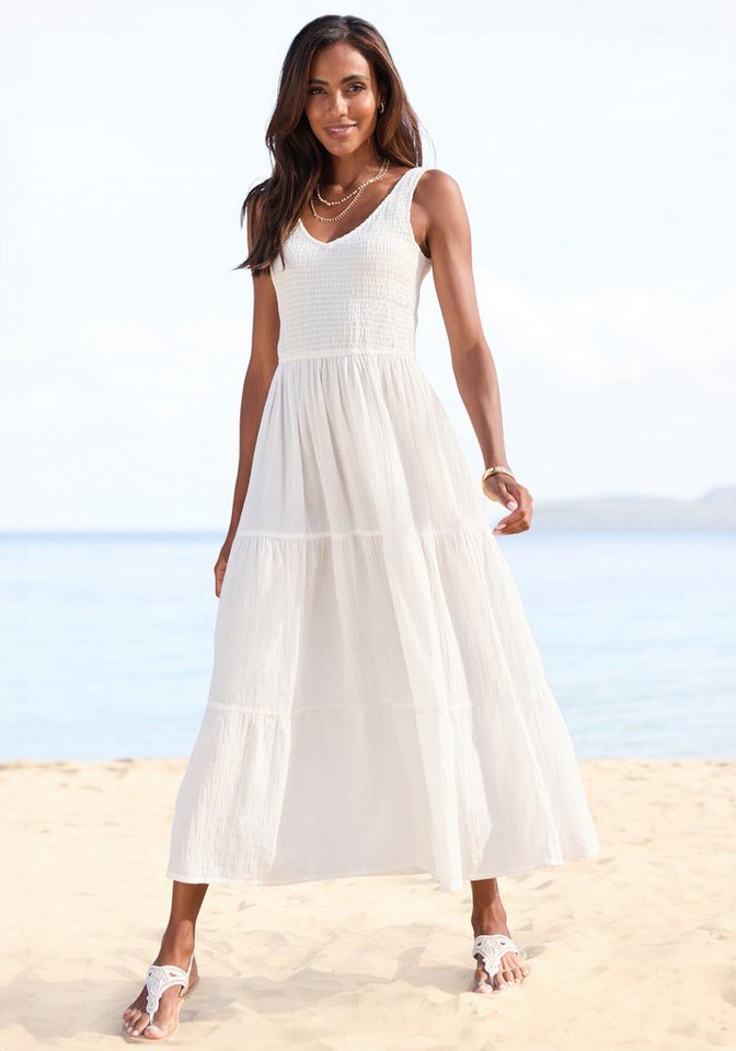 Beachtime Maxikleid aus gewebter Baumwolle, Sommerkleid mit gestuftem Rock von Beachtime
