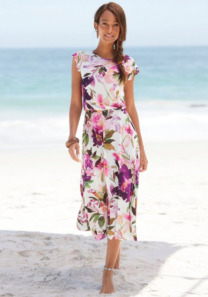 Beachtime Midikleid mit Blumendruck und Gummizug, Sommerkleid, Strandkleid von Beachtime