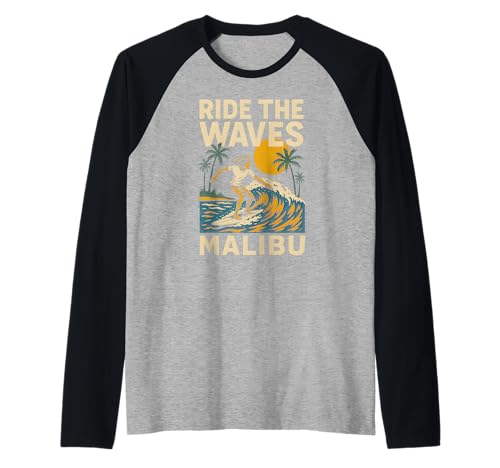 Malibu Ride The Waves Retro Herren Surfs Up Skateboarding Raglan Malibu Ride The Waves Retro Herren Surfs Up Skateboarding Raglan von Beachy Vibes Malibu Surfs Up Skateboarding Wear