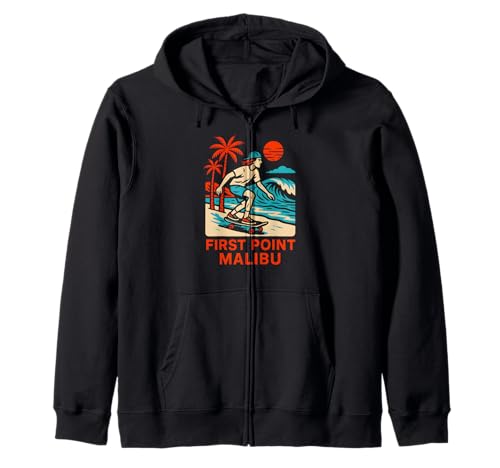 Malibu Surfen First Point Vintage Herren Beach Life Kapuzenjacke von Beachy Vibes Malibu Surfs Up Skateboarding Wear