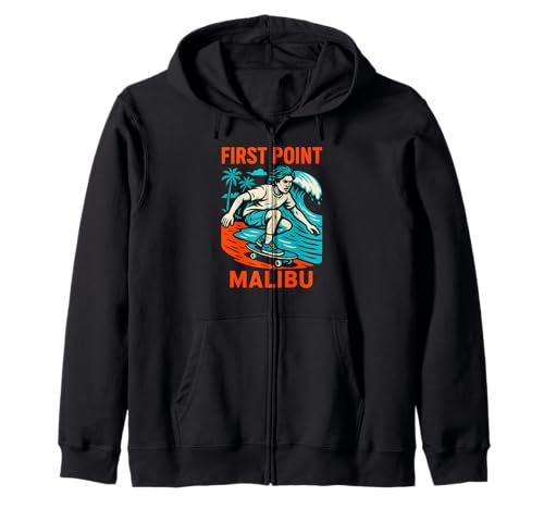 Malibu Surfen First Point Vintage Herren Beach Life Kapuzenjacke von Beachy Vibes Malibu Surfs Up Skateboarding Wear