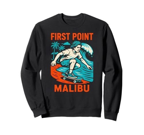 Malibu Surfen First Point Vintage Herren Beach Life Sweatshirt von Beachy Vibes Malibu Surfs Up Skateboarding Wear