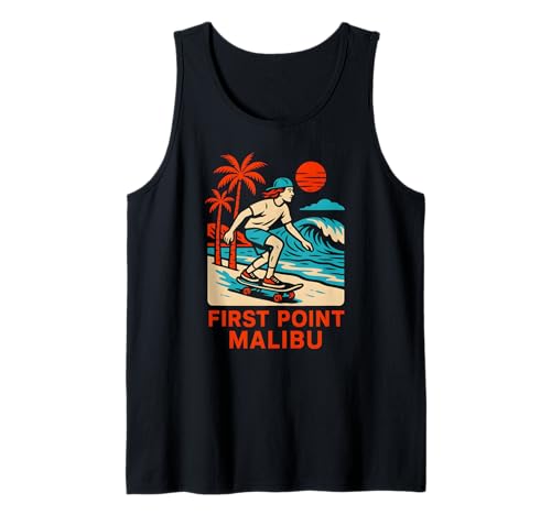 Malibu Surfen First Point Vintage Herren Beach Life Tank Top von Beachy Vibes Malibu Surfs Up Skateboarding Wear