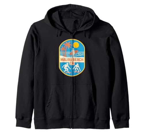Malibu Surfen Malibu Beach CA Retro Herren Beach Life Kapuzenjacke Malibu Surfen Malibu Beach CA Retro Herren Beach Life Kapuzenjacke von Beachy Vibes Malibu Surfs Up Skateboarding Wear