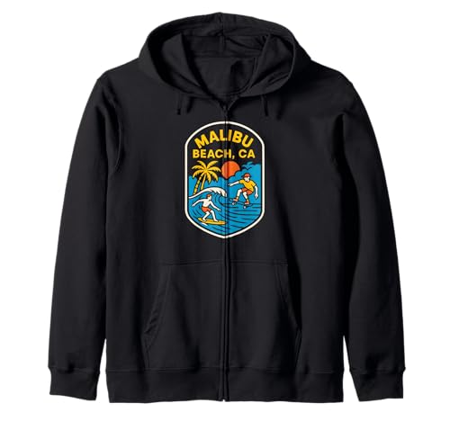 Malibu Surfen Malibu Beach CA Retro Herren Beach Life Kapuzenjacke Malibu Surfen Malibu Beach CA Retro Herren Beach Life Kapuzenjacke von Beachy Vibes Malibu Surfs Up Skateboarding Wear