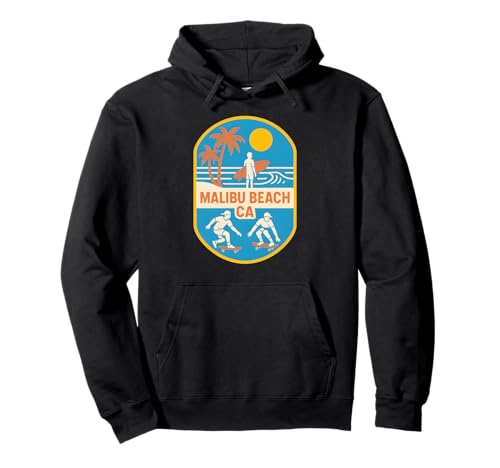 Malibu Surfen Malibu Beach CA Retro Herren Beach Life Pullover Hoodie Malibu Surfen Malibu Beach CA Retro Herren Beach Life Pullover Hoodie von Beachy Vibes Malibu Surfs Up Skateboarding Wear