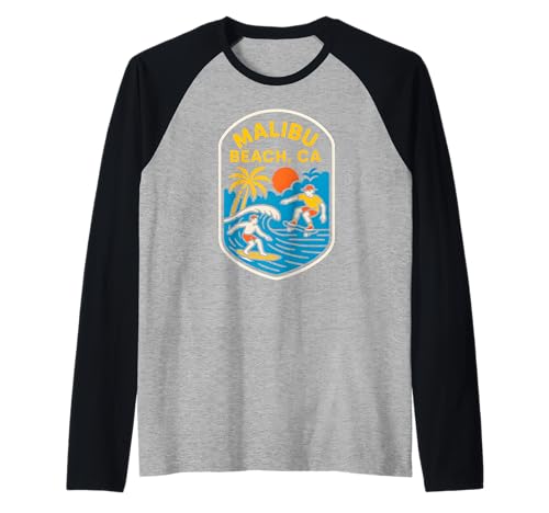 Malibu Surfen Malibu Beach CA Retro Herren Beach Life Raglan Malibu Surfen Malibu Beach CA Retro Herren Beach Life Raglan von Beachy Vibes Malibu Surfs Up Skateboarding Wear