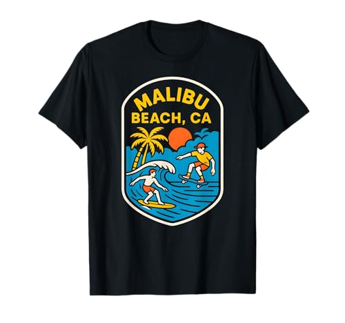 Malibu Surfen Malibu Beach CA Retro Herren Beach Life T-Shirt von Beachy Vibes Malibu Surfs Up Skateboarding Wear