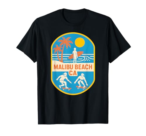 Malibu Surfen Malibu Beach CA Retro Herren Beach Life T-Shirt Malibu Surfen Malibu Beach CA Retro Herren Beach Life T-Shirt von Beachy Vibes Malibu Surfs Up Skateboarding Wear
