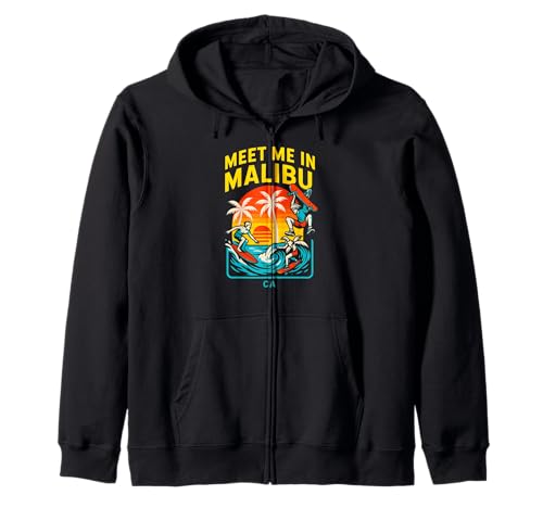 Malibu Surfer Meet Me in Malibu Retro Herren Surfs Up Kapuzenjacke Malibu Surfer Meet Me in Malibu Retro Herren Surfs Up Kapuzenjacke von Beachy Vibes Malibu Surfs Up Skateboarding Wear