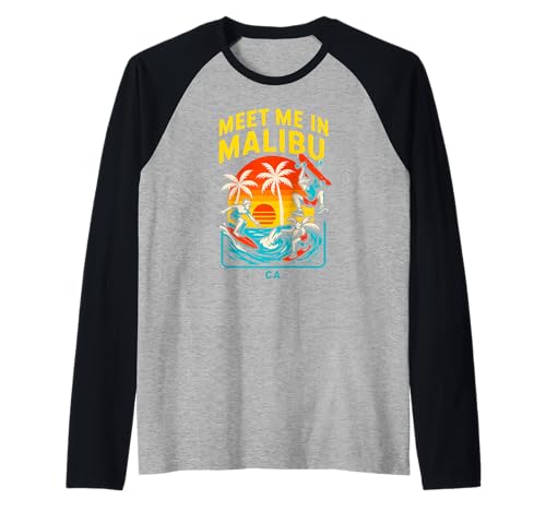 Malibu Surfer Meet Me in Malibu Retro Herren Surfs Up Raglan von Beachy Vibes Malibu Surfs Up Skateboarding Wear