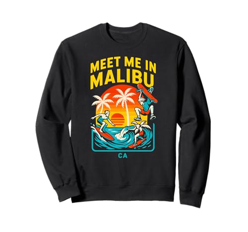 Malibu Surfer Meet Me in Malibu Retro Herren Surfs Up Sweatshirt Malibu Surfer Meet Me in Malibu Retro Herren Surfs Up Sweatshirt von Beachy Vibes Malibu Surfs Up Skateboarding Wear