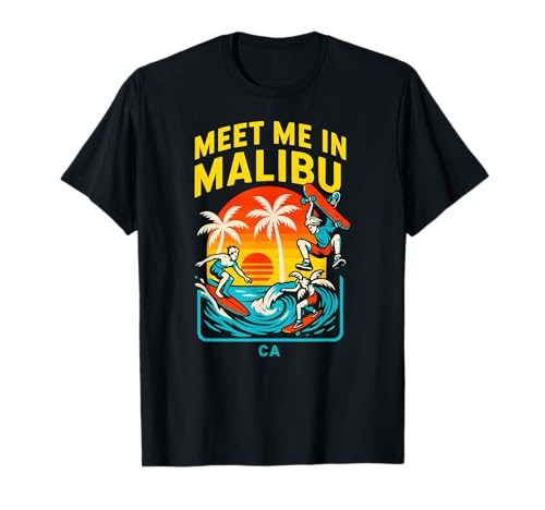Malibu Surfer Meet Me in Malibu Retro Herren Surfs Up T-Shirt von Beachy Vibes Malibu Surfs Up Skateboarding Wear