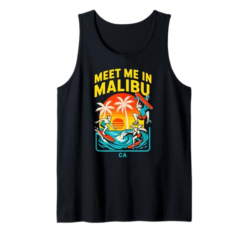 Malibu Surfer Meet Me in Malibu Retro Herren Surfs Up Tank Top von Beachy Vibes Malibu Surfs Up Skateboarding Wear