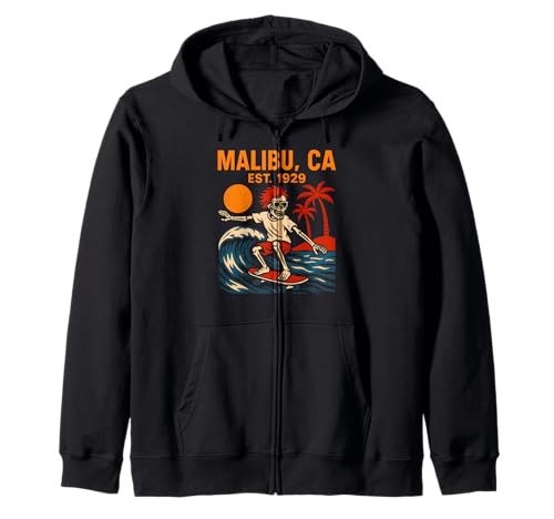 Malibu Surfing Est 1929 Vintage Herren Coastal Living Kapuzenjacke von Beachy Vibes Malibu Surfs Up Skateboarding Wear