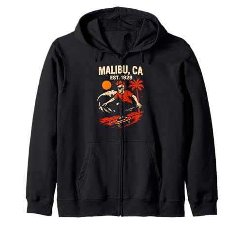 Malibu Surfing Est 1929 Vintage Herren Coastal Living Kapuzenjacke Malibu Surfing Est 1929 Vintage Herren Coastal Living Kapuzenjacke von Beachy Vibes Malibu Surfs Up Skateboarding Wear