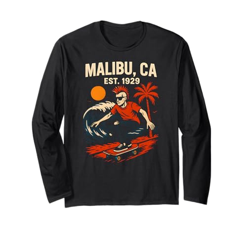 Malibu Surfing Est 1929 Vintage Herren Coastal Living Langarmshirt Malibu Surfing Est 1929 Vintage Herren Coastal Living Langarmshirt von Beachy Vibes Malibu Surfs Up Skateboarding Wear