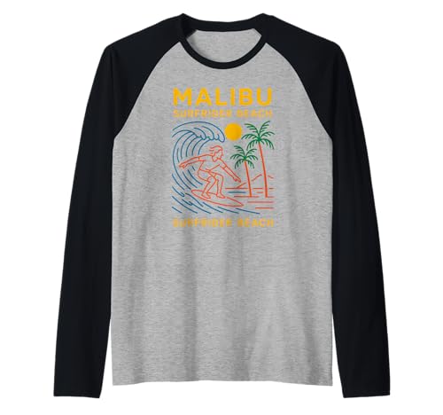Malibu Surfrider Beach Vintage Herren Surfs Up Raglan von Beachy Vibes Malibu Surfs Up Skateboarding Wear