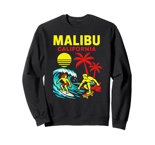 Surfen Malibu California Vintage Herren Beach Life Sweatshirt von Beachy Vibes Malibu Surfs Up Skateboarding Wear