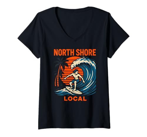 Damen Surfen North Shore Local Vintage Herren Beach Life T-Shirt mit V-Ausschnitt Damen Surfen North Shore Local Vintage Herren Beach Life T-Shirt mit V-Ausschnitt von Beachy Vibes North Shore Surfs Up Skateboarding