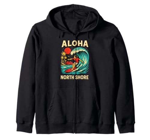 Hawaii Surfer Aloha North Shore Vintage Herren Surfs Up Kapuzenjacke von Beachy Vibes North Shore Surfs Up Skateboarding