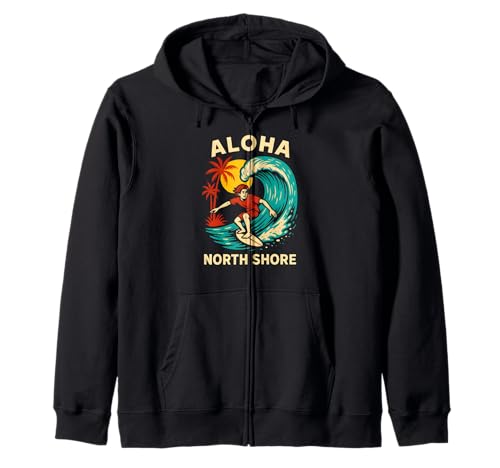 Hawaii Surfer Aloha North Shore Vintage Herren Surfs Up Kapuzenjacke von Beachy Vibes North Shore Surfs Up Skateboarding