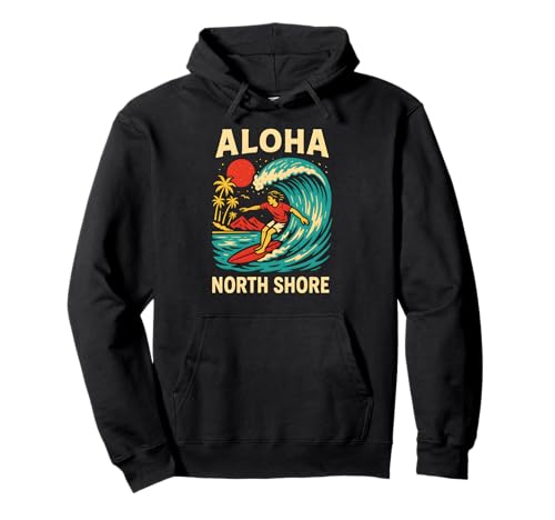 Hawaii Surfer Aloha North Shore Vintage Herren Surfs Up Pullover Hoodie von Beachy Vibes North Shore Surfs Up Skateboarding