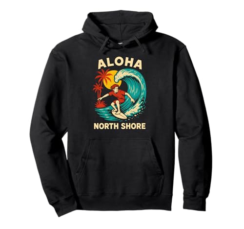 Hawaii Surfer Aloha North Shore Vintage Herren Surfs Up Pullover Hoodie von Beachy Vibes North Shore Surfs Up Skateboarding