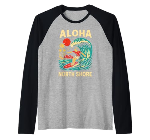 Hawaii Surfer Aloha North Shore Vintage Herren Surfs Up Raglan Hawaii Surfer Aloha North Shore Vintage Herren Surfs Up Raglan von Beachy Vibes North Shore Surfs Up Skateboarding