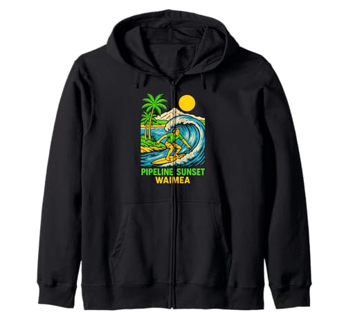 Oahu Hawaii Pipeline Sunset Retro Herren Surfs Up Kapuzenjacke von Beachy Vibes North Shore Surfs Up Skateboarding