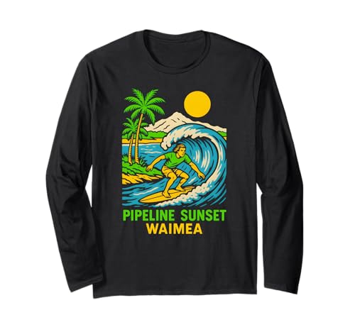 Oahu Hawaii Pipeline Sunset Retro Herren Surfs Up Langarmshirt Oahu Hawaii Pipeline Sunset Retro Herren Surfs Up Langarmshirt von Beachy Vibes North Shore Surfs Up Skateboarding