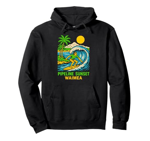 Oahu Hawaii Pipeline Sunset Retro Herren Surfs Up Pullover Hoodie von Beachy Vibes North Shore Surfs Up Skateboarding