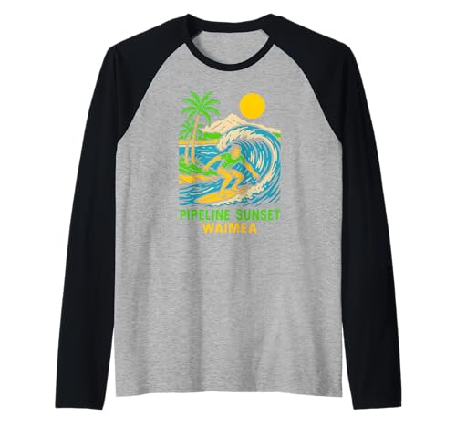 Oahu Hawaii Pipeline Sunset Retro Herren Surfs Up Raglan Oahu Hawaii Pipeline Sunset Retro Herren Surfs Up Raglan von Beachy Vibes North Shore Surfs Up Skateboarding