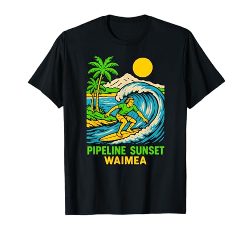Oahu Hawaii Pipeline Sunset Retro Herren Surfs Up T-Shirt von Beachy Vibes North Shore Surfs Up Skateboarding