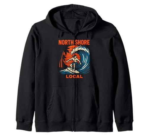 Surfen North Shore Local Vintage Herren Beach Life Kapuzenjacke von Beachy Vibes North Shore Surfs Up Skateboarding