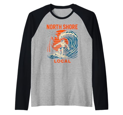 Surfen North Shore Local Vintage Herren Beach Life Raglan Surfen North Shore Local Vintage Herren Beach Life Raglan von Beachy Vibes North Shore Surfs Up Skateboarding