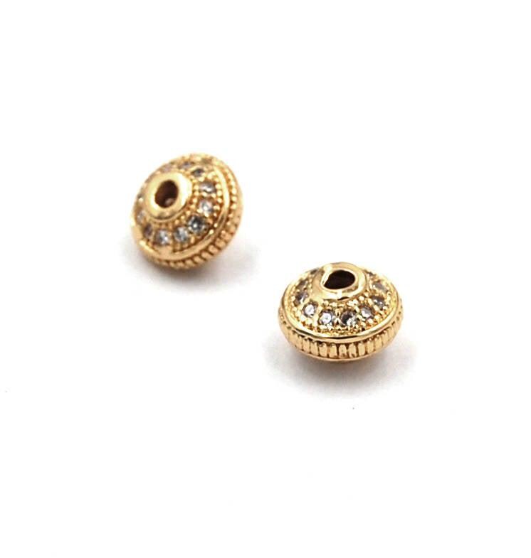 Bergkristall Rondelle, 7x5 Mm, Mit Gold Zirkonia Bergkristall Rondelle, 7x5 Mm, Mit Gold Zirkonia von BeadGirlzBoutique