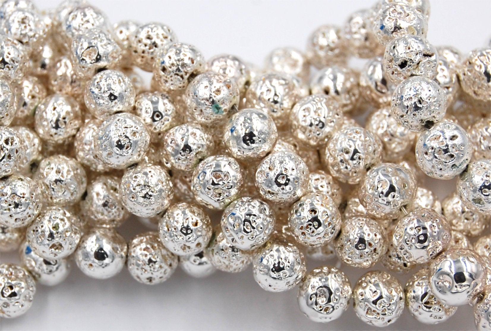 Silber Galvanisierte Lavastein-Runde 6mm, 8mm, 10mm Natürliche Lavasteinperlen -Voller Strang Silber Galvanisierte Lavastein-Runde 6mm, 8mm, 10mm Natürliche Lavasteinperlen -Voller Strang von BeadGirlzBoutique